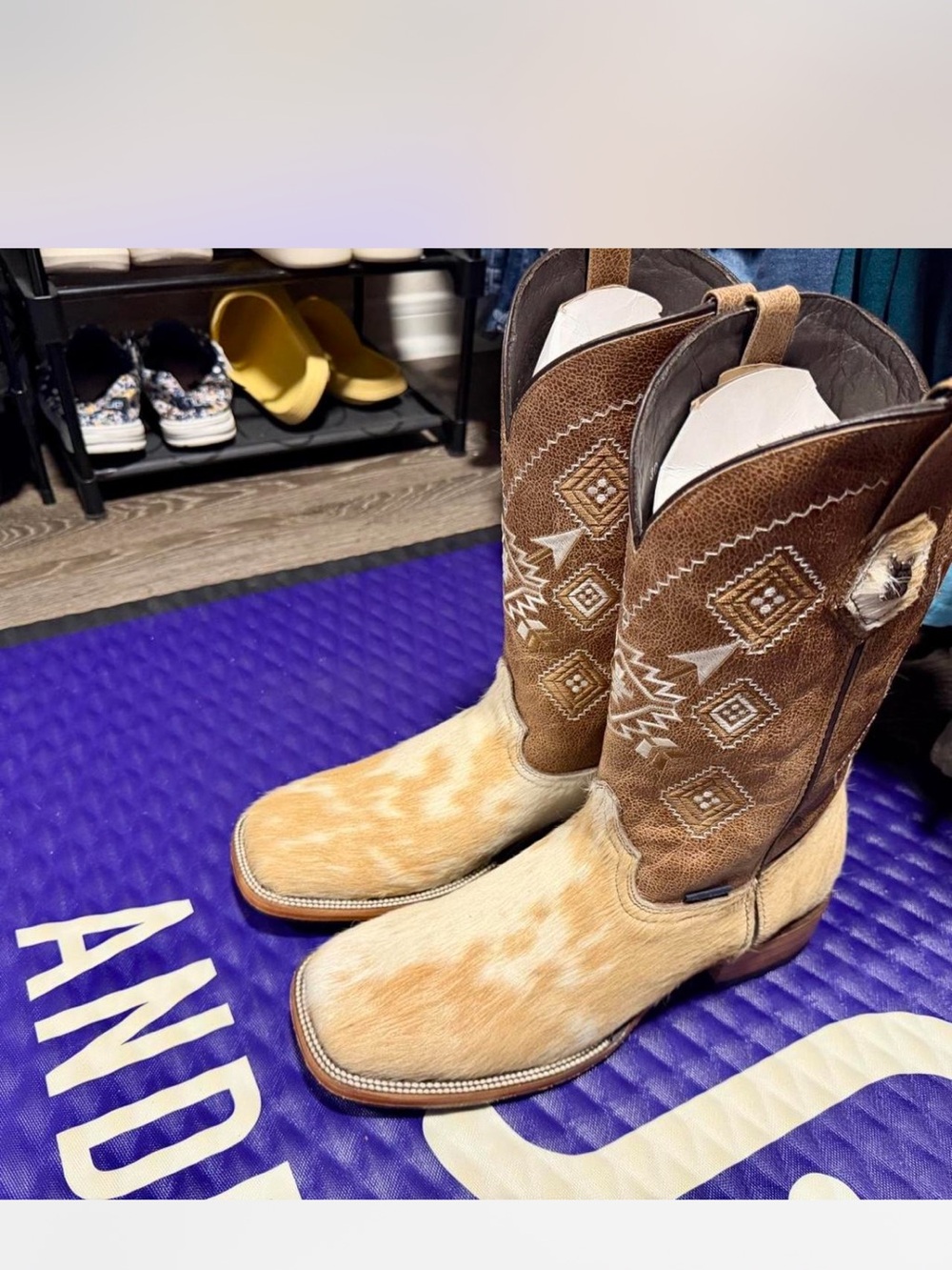 Men's Brown and Cream Western Hair-On Cowboy Boots